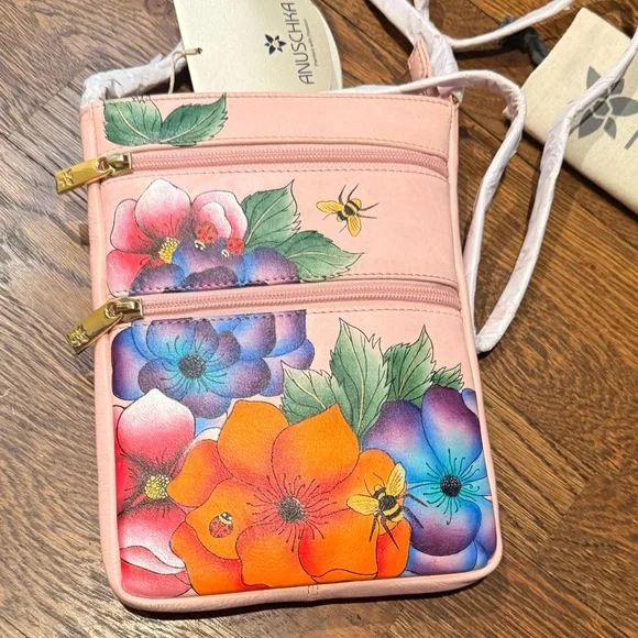 ANUSCHKA RFID Top Zip Travel Crossbody PARADISE FOUND PINK NWT! - Picture 15 of 16